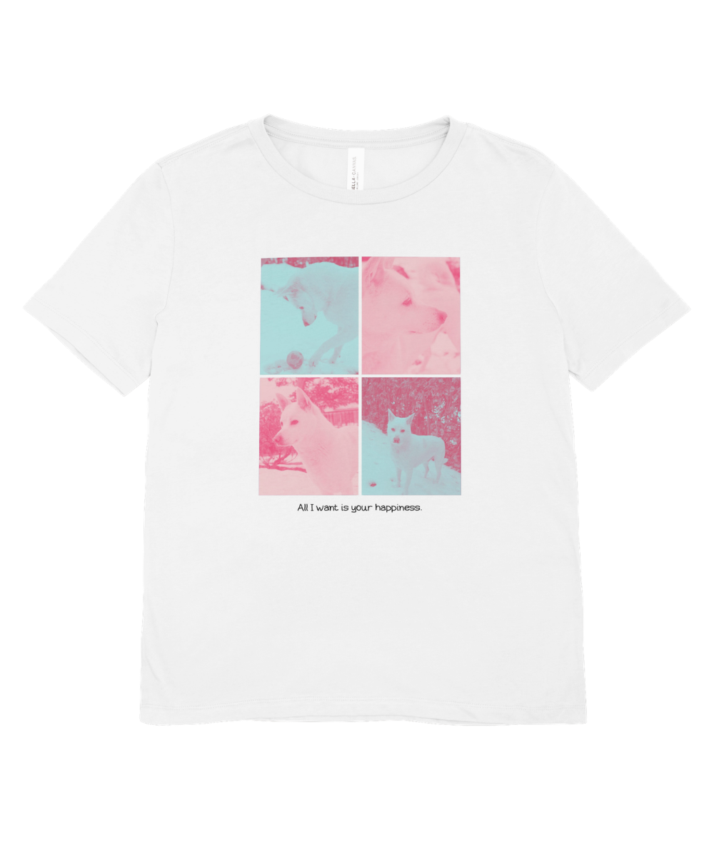 All I want is your happiness.（ピンク×ブルー） のTシャツデザイン